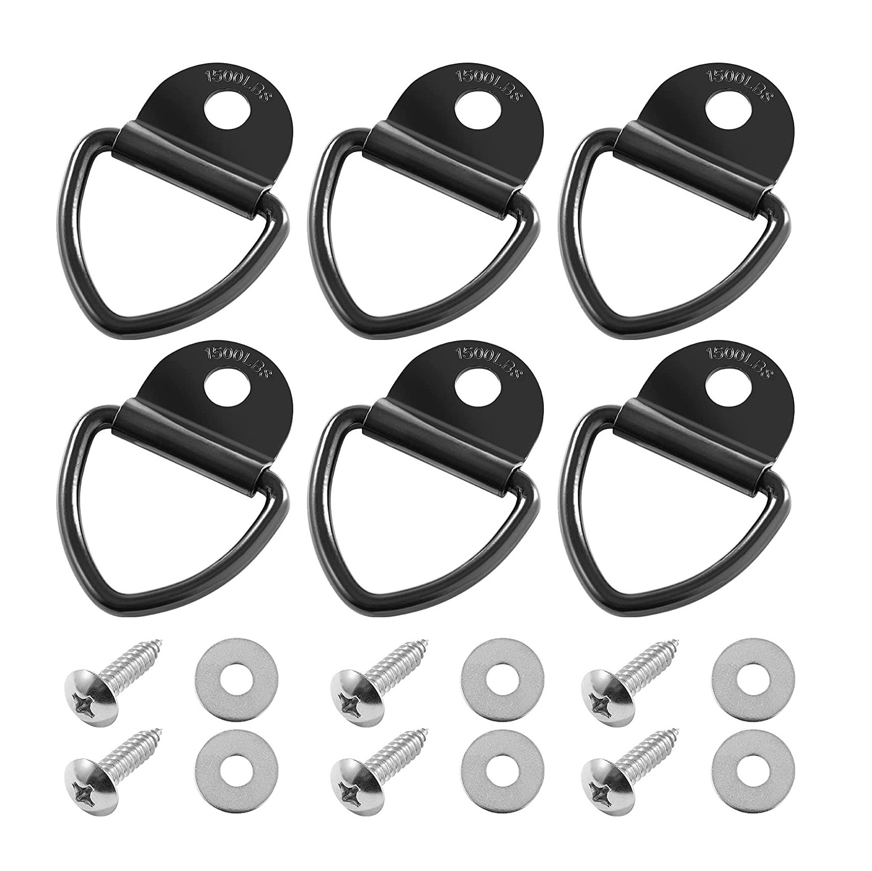 6 Pack D-Ring Tie-Down Anchors Hooks 1/4 Heavy Duty D Rings TieDowns for  Loads on Trailers Trucks RV Campers Boats Pickup Kayaks Motorcycles